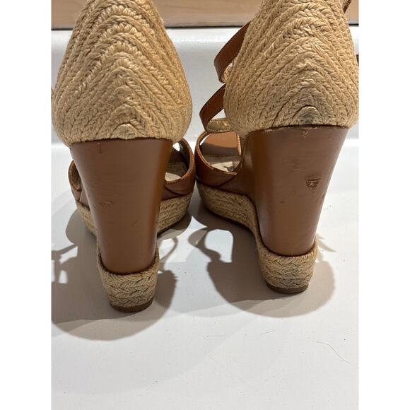 SAM EDELMAN Leather Jute Katrina Peep Toe T Strap Wedge Platform Sandals 8.5 - Picture 4 of 8